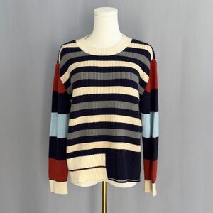 City Blues Navy and Cream Striped Crew Neck Sweater